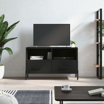 Mueble Tv | Mueble De Salón | Armario Tv Madera Contrachapada Negro 80x36x50 Cm Cfw779009