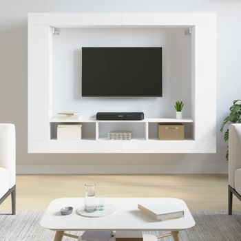 Mueble Tv | Mueble De Salón | Armario Tv Madera De Ingeniería Blanco 152x22x113 Cm Cfw779163