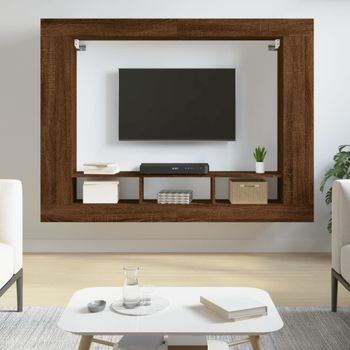 Mueble Tv | Mueble De Salón | Armario Tv Madera De Ingeniería Roble Marrón 152x22x113 Cm Cfw779197