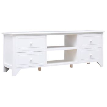 Mueble Tv | Mueble De Salón | Armario Tv Madera Maciza De Paulownia Blanco 108x30x40 Cm Cfw779234