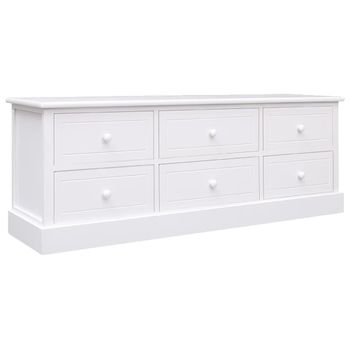 Mueble Tv | Mueble De Salón | Armario Tv Madera Maciza De Paulownia Blanco 108x30x40 Cm Cfw779236