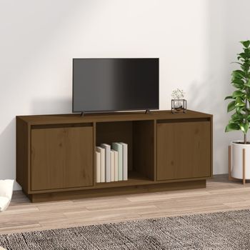 Mueble Tv | Mueble De Salón | Armario Tv Madera Maciza De Pino Marrón Miel 110,5x35x44 Cm Cfw779240