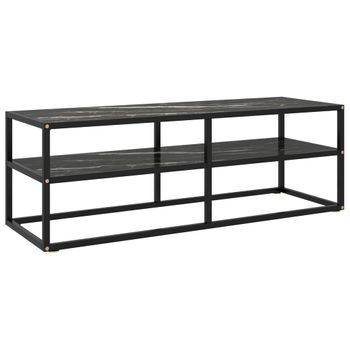 Mueble Tv | Mueble De Salón | Armario Tv Negro Con Vidrio De Mármol Negro 120x40x40 Cm Cfw779276