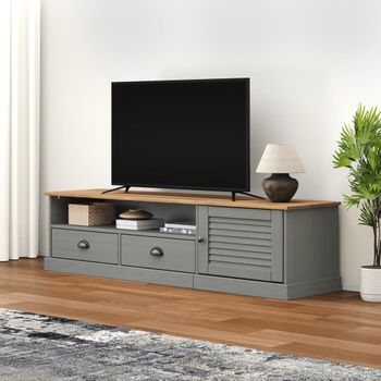 Mueble Tv | Mueble De Salón | Armario Tv Vigo Madera Maciza De Pino Gris 156x40x40 Cm Cfw779284