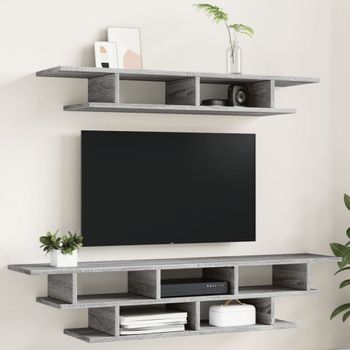 Muebles Tv De Pared | Mueble De Salón | Armario Tv Madera De Ingeniería Gris Sonoma Cfw780650