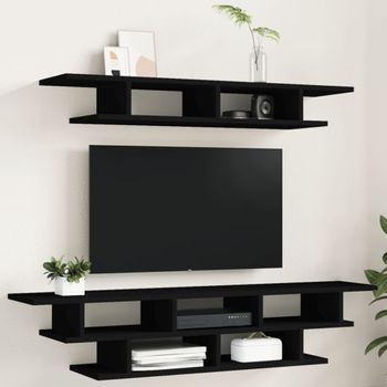 Muebles Tv De Pared | Mueble De Salón | Armario Tv Madera De Ingeniería Negro Cfw780652