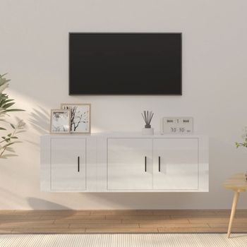 Set De 2 Uds Muebles Tv | Mueble De Salón | Armario Tv Madera Contrachapada Blanco Brillo Cfw788758