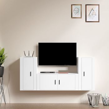 Set De 3 Uds Muebles Tv | Mueble De Salón | Armario Tv Madera Contrachapada Blanco Cfw788792