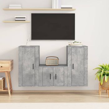 Set De 3 Uds Muebles Tv | Mueble De Salón | Armario Tv Madera Contrachapada Gris Hormigón Cfw788825