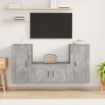 Set De 3 Uds Muebles Tv | Mueble De Salón | Armario Tv Madera Contrachapada Gris Hormigón Cfw788833