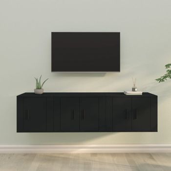 Set De 3 Uds Muebles Tv | Mueble De Salón | Armario Tv Madera Contrachapada Negro Cfw789125