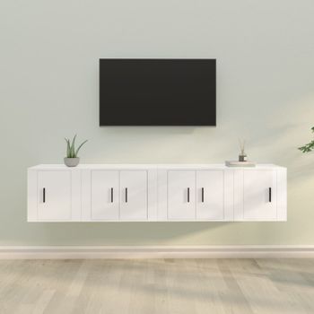 Set De 4 Uds Muebles Tv | Mueble De Salón | Armario Tv Madera Contrachapada Blanco Brillo Cfw788854