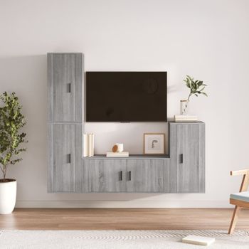 Set De 4 Uds Muebles Tv | Mueble De Salón | Armario Tv Madera Contrachapada Gris Sonoma Cfw789187