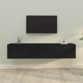 Set De 4 Uds Muebles Tv | Mueble De Salón | Armario Tv Madera Contrachapada Negro Cfw789214