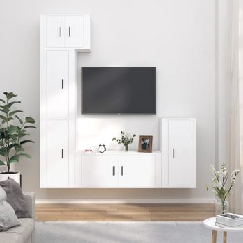 Set De 5 Uds Muebles Tv | Mueble De Salón | Armario Tv Madera Contrachapada Blanco Cfw789251