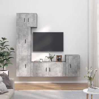 Set De 5 Uds Muebles Tv | Mueble De Salón | Armario Tv Madera Contrachapada Gris Hormigón Cfw788923