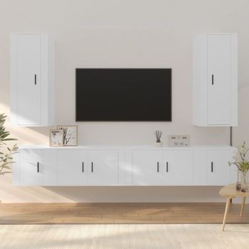 Set De 6 Uds Muebles Tv | Mueble De Salón | Armario Tv Madera Contrachapada Blanco Cfw789307