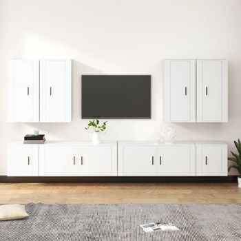 Set De 8 Uds Muebles Tv | Mueble De Salón | Armario Tv Madera Contrachapada Blanco Cfw789366