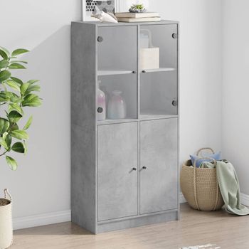 Aparador Alto | Armario De Cocina | Buffet De Salón Con Puertas Madera Gris Hormigón 68x37x142 Cm Cfw732264