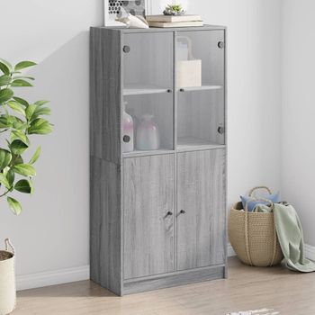 Aparador Alto | Armario De Cocina | Buffet De Salón Con Puertas Madera Gris Sonoma 68x37x142 Cm Cfw732266