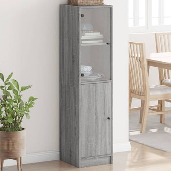 Aparador | Armario De Cocina | Buffet De Salón Con Puerta De Vidrio Gris Sonoma 35x37x142 Cm Cfw734796