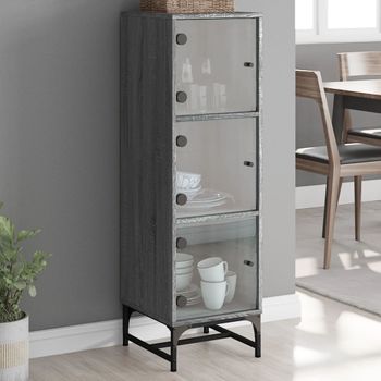 Aparador | Armario De Cocina | Buffet De Salón Con Puertas De Vidrio Gris Sonoma 35x37x120 Cm Cfw734809