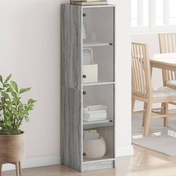 Aparador | Armario De Cocina | Buffet De Salón Con Puertas De Vidrio Gris Sonoma 35x37x142 Cm Cfw734810