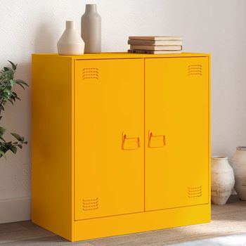 Aparador | Armario De Cocina | Buffet De Salón De Acero Amarillo Mostaza 67x39x73 Cm Cfw734866