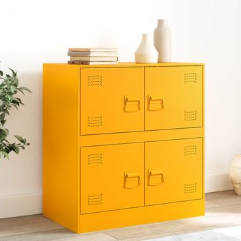 Aparador | Armario De Cocina | Buffet De Salón De Acero Amarillo Mostaza 67x39x73 Cm Cfw734867