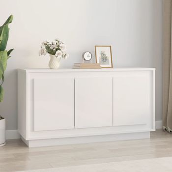 Aparador | Armario De Cocina | Buffet De Salón De Madera Contrachapada Blanco Brillante 102x35x55 Cm Cfw735028