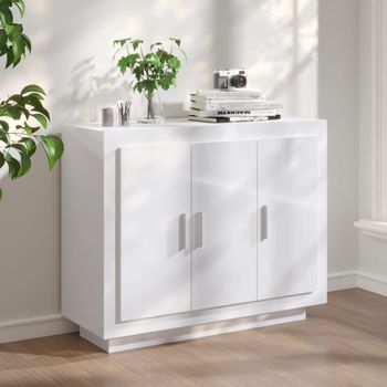 Aparador | Armario De Cocina | Buffet De Salón De Madera Contrachapada Blanco Brillante 92x35x75 Cm Cfw735198