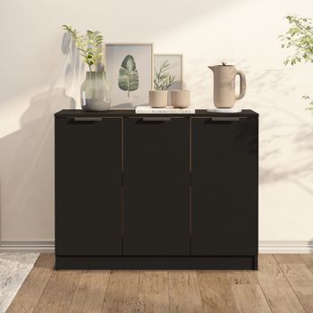 Aparador | Armario De Cocina | Buffet De Salón De Madera Contrachapada Negro 90,5x30x70 Cm Cfw735947