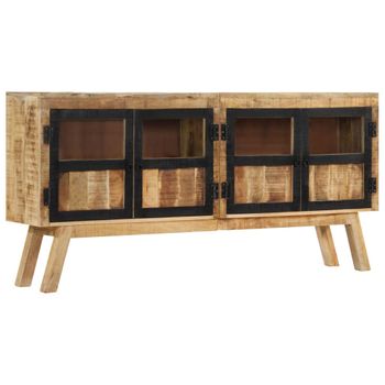 Aparador | Armario De Cocina | Buffet De Salón De Madera Maciza De Mango Marrón Y Negro 160x30x76 Cm Cfw737208