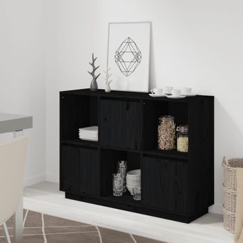 Aparador | Armario De Cocina | Buffet De Salón De Madera Maciza De Pino Negro 110,5x35x80 Cm Cfw737385