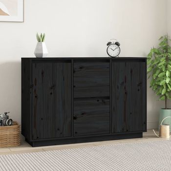 Aparador | Armario De Cocina | Buffet De Salón De Madera Maciza De Pino Negro 111x34x75 Cm Cfw737387