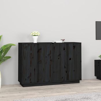 Aparador | Armario De Cocina | Buffet De Salón De Madera Maciza De Pino Negro 120x35x80 Cm Cfw737388