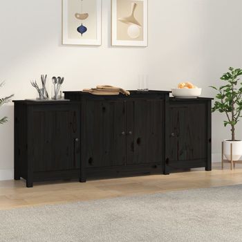 Aparador | Armario De Cocina | Buffet De Salón De Madera Maciza De Pino Negro 164x37x68 Cm Cfw737389