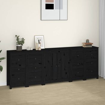 Aparador | Armario De Cocina | Buffet De Salón De Madera Maciza De Pino Negro 230 X 35 X 80 Cm Cfw737391