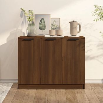 Aparador | Armario De Cocina | Buffet De Salón Madera Contrachapada Color Roble Marrón 90,5x30x70 Cm Cfw737622