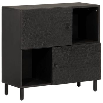 Aparador | Armario De Cocina | Buffet De Salón Madera Maciza De Mango Negro 80x33x75 Cm Cfw738057