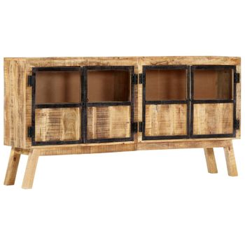 Aparador | Armario De Cocina | Buffet De Salón Madera Maciza Mango En Bruto Marrón Negro 160x30x80 Cm Cfw738089