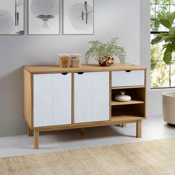 Aparador | Armario De Cocina | Buffet De Salón Otta Madera Maciza Pino Marrón Y Blanco 114x43x73,5 Cm Cfw738128