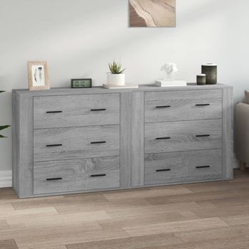 Pack 2 Uds Aparador | Armario De Cocina | Buffet De Salónes Madera Contrachapada Gris Sonoma Cfw738249