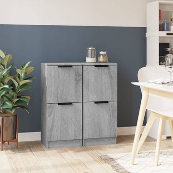 Pack 2 Uds Aparador | Armario De Cocina | Buffet De Salónes Madera Contrachapada Gris Sonoma 30x30x70 Cm Cfw738255