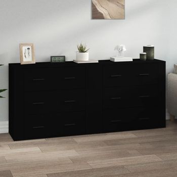 Pack 2 Uds Aparador | Armario De Cocina | Buffet De Salónes Madera Contrachapada Negro Cfw738275