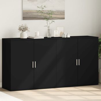 Pack 2 Uds Aparador | Armario De Cocina | Buffet De Salónes Madera De Ingeniería Negro 79x38x80 Cm Cfw738400