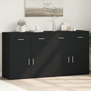 Pack 2 Uds Aparador | Armario De Cocina | Buffet De Salónes Madera De Ingeniería Negro 79x38x80 Cm Cfw738401