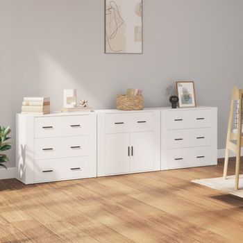 3 Uds Aparador | Armario De Cocina | Buffet De Salónes Madera Contrachapada Blanco Cfw738451