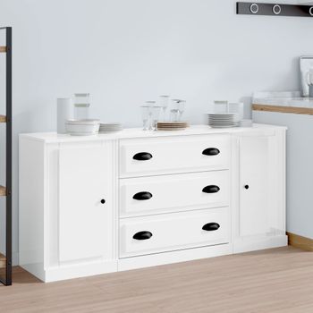 3 Uds Aparador | Armario De Cocina | Buffet De Salónes Madera Contrachapada Blanco Brillo Cfw738474