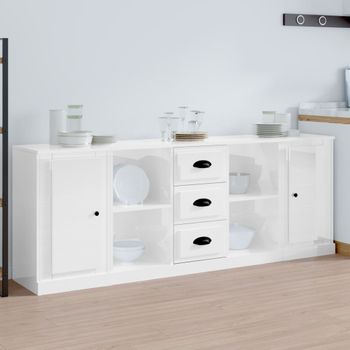 3 Uds Aparador | Armario De Cocina | Buffet De Salónes Madera Contrachapada Blanco Brillo Cfw738477